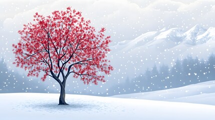 Fototapeta premium A magnificent and beautiful cherry blossom tree standing alone, with a beautiful view of the winter season