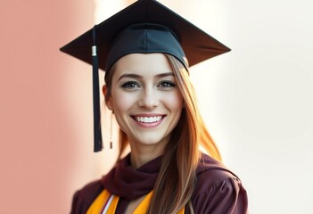 A smiling female graduate in a traditional academic attire
