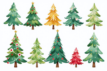 colorful watercolor illustrations holiday trees available design print use backgrounds