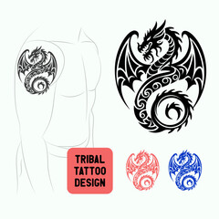 Flat design dragon silhouette illustration vector and logo design.