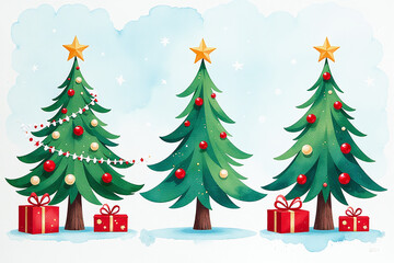 creates festive watercolor paintings christmas trees gifts