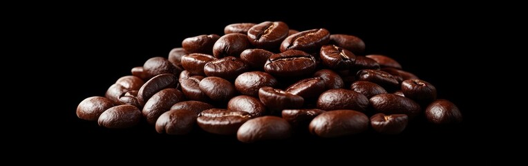 Freshly Roasted Coffee Beans Piled on Black Background