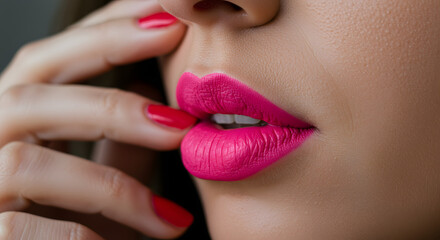 Naklejka premium Close-up of a model's lips with chapstick applied