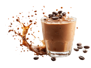 Refreshing Coffee Smoothie with Chocolate Splash Isolated on transparent background