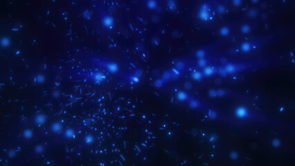 Shimmering blue snowflakes on a deep blue background, evoking coolness and serene winter nights