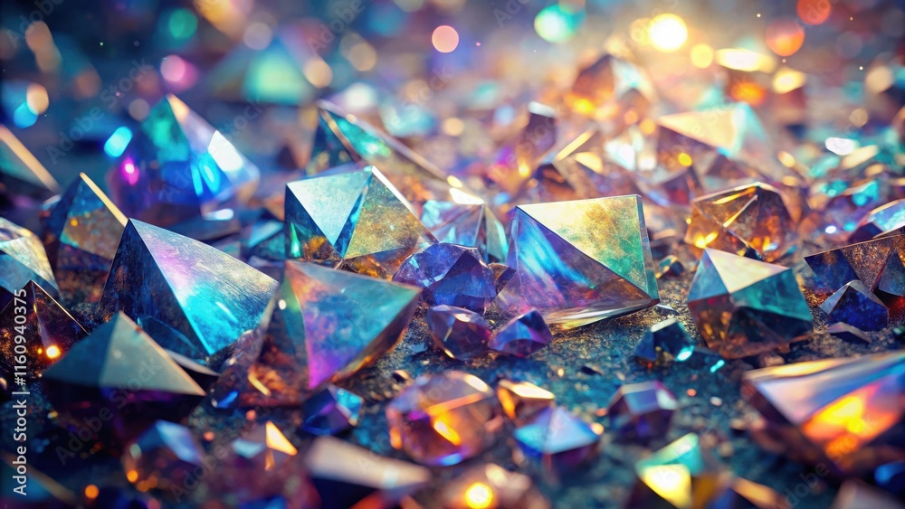 Poster a mesmerizing array of iridescent gemstones, their multifaceted surfaces reflecting vibrant hues of 