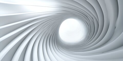 Abstract white swirling tunnel; futuristic, architectural design.