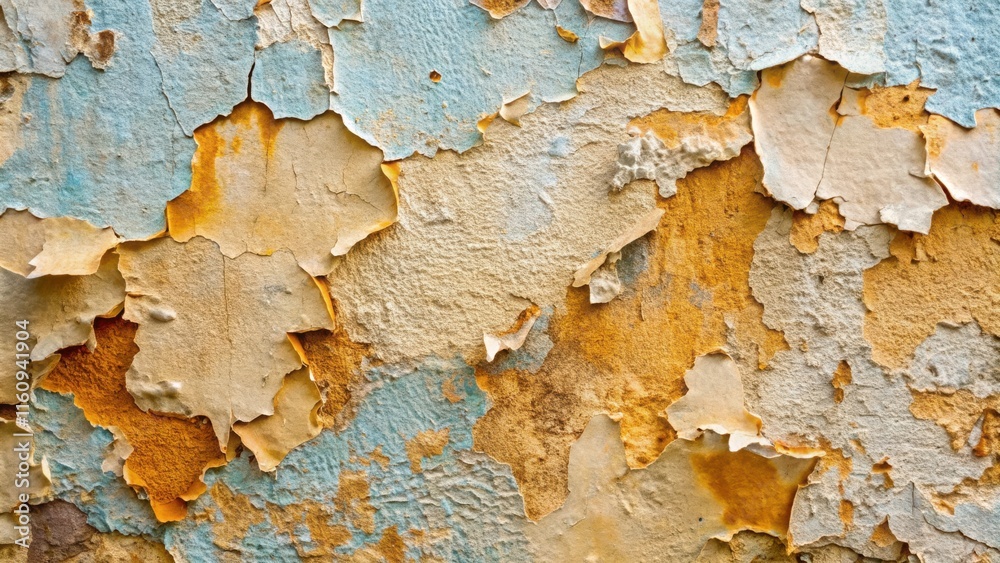 Aufkleber A Close-Up View of a Weathered Wall With Peeling Paint, Exposing Layers of Color and Texture