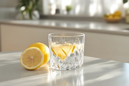 Glass of refreshing lemon water