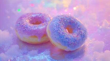 Obraz premium rainbow unicorn galaxy donuts with cosmic sprinkles - creative food photography of colorful fantasy desserts on holographic background