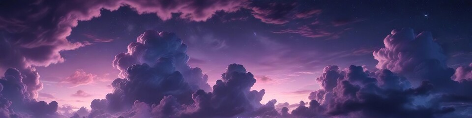 Obraz premium Softly glowing clouds in a midnight blue sky with subtle purple hues, ethereal, darkening, dreamy