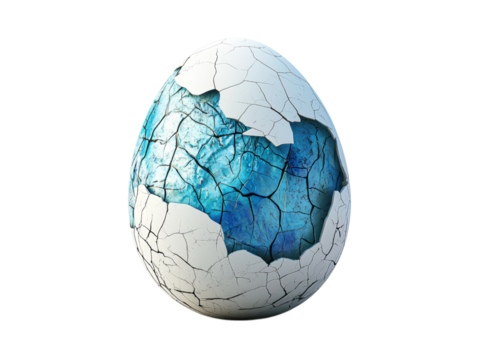 Cracked Egg Shell with Blue Interior Reveal Isolated on transparent background