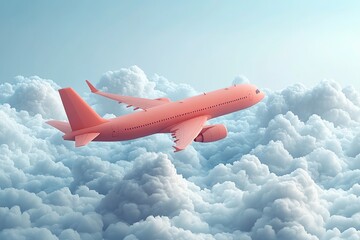 Pink Airplane Soaring Through Fluffy Clouds