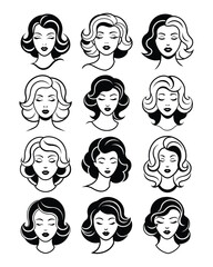 Black and White Art Deco Female Face with Elegant Hairstyle and Retro Glamour