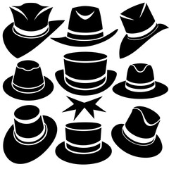 Hat icon set silhouette vector on white background 