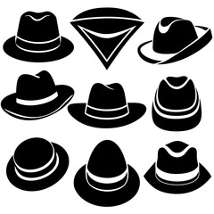 Hat icon set silhouette vector on white background 