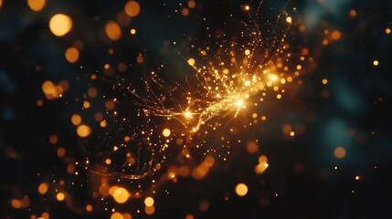 Golden blurred lights bokeh on black background. Shiny light effect bokeh pattern overlay, for holiday design card, invitation, greeting, website.