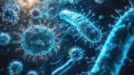 Fototapeta premium scientific microscopic photography of bacterial colony growth and virus cell structures in laboratory petri dish environment