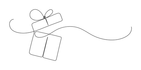 Gift box. Continuous line drawing.