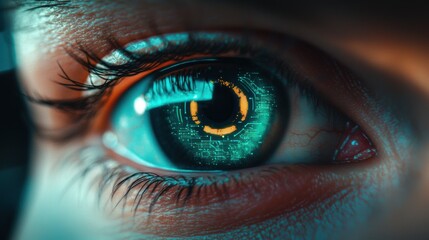 Fototapeta premium Close-Up of an Eye with Digital Elements and Futuristic Design