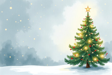 garland features christmas tree lights watercolor sketch illustration suitable greeting cards
