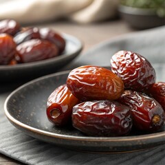 Close-up of plump, juicy dates with rich brown tones and natural texture
