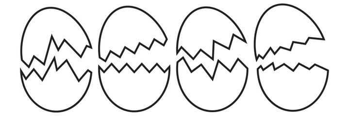 Broken egg icon. Eggshell, Broken egg outline icon Vector illustration, Egg cracked icon, Egg cracking line art on white background.
