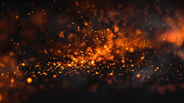 Glowing embers and sparks on dark backdrop, defocused.
