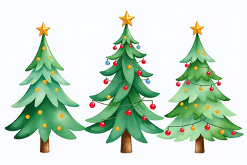 Fototapeta premium hand drawn watercolor illustrations christmas trees various styles popular clip art designs decorations toy
