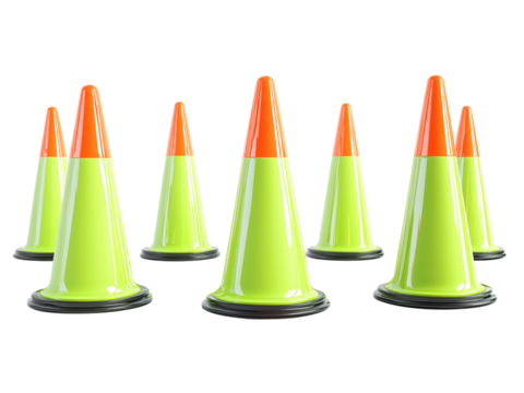 Bright Traffic Cones Arranged for Safety Measures Isolated on transparent background - Powered by Adobe