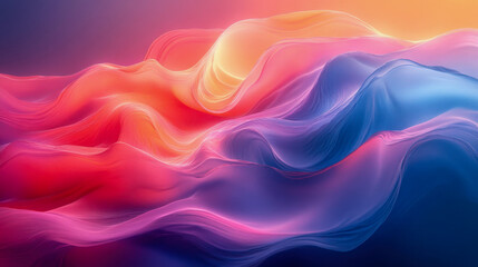 Abstract waves of vibrant pink, orange, and purple hues, resembling fluid motion and soft gradients in a dynamic artistic composition