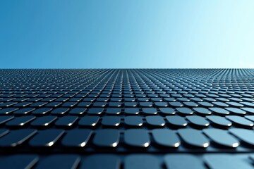 Naklejka premium Abstract Perspective of Modern Building Facade against Blue Sky