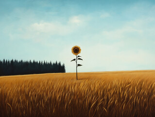 Leuchtende Sonnenblume im Sonnenuntergang auf einem Feld

