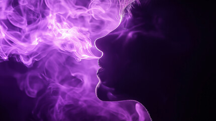 A woman's profile and colored smoke.