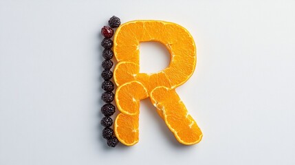 Cherry and Orange Fruit Letters Q and R Isolated on White Background
