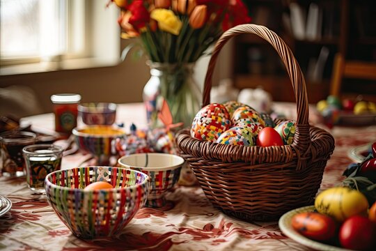 Easter basket in Poland s family table traditionally - Powered by Adobe