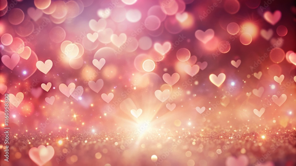 Poster a sparkling background with a soft glow and scattered heart shapes, perfect for valentine's day card