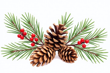 pine cone arrangement branches berries watercolor artwork designs prints backgrounds featuring white isolated plant