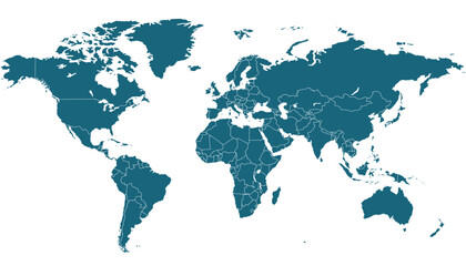 Obraz premium World map. Blue modern vector map. Silhouette map