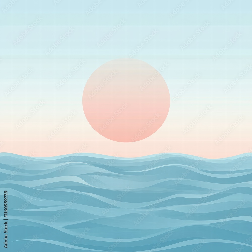 Leinwandbilder stylized horizon featuring a soft sun above gentle waves with ample space for text or creative eleme