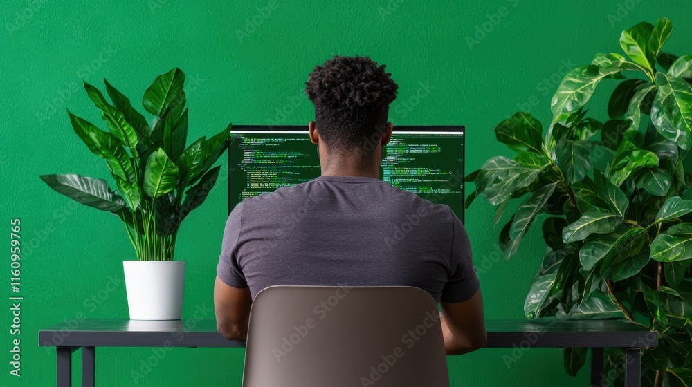 Aufkleber entrepreneurs coding in a sleek and modern workspace with screens and plants productive and efficien