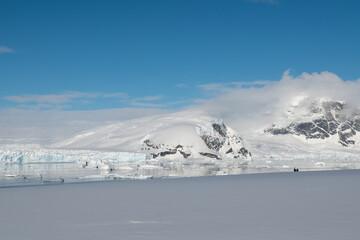 Antarctica view. Seascape and landscape of Antarctica. Glaciers and Southern Ocean.