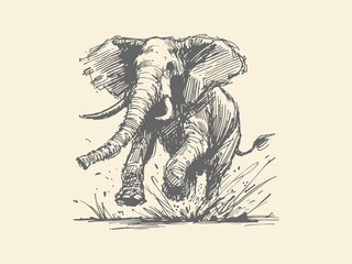 Obraz premium African Elephant Hand Drawn Illustration Vector Isolated