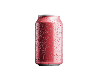 Freshly Chilled Red Soda Can with Water Droplets Isolated on transparent background