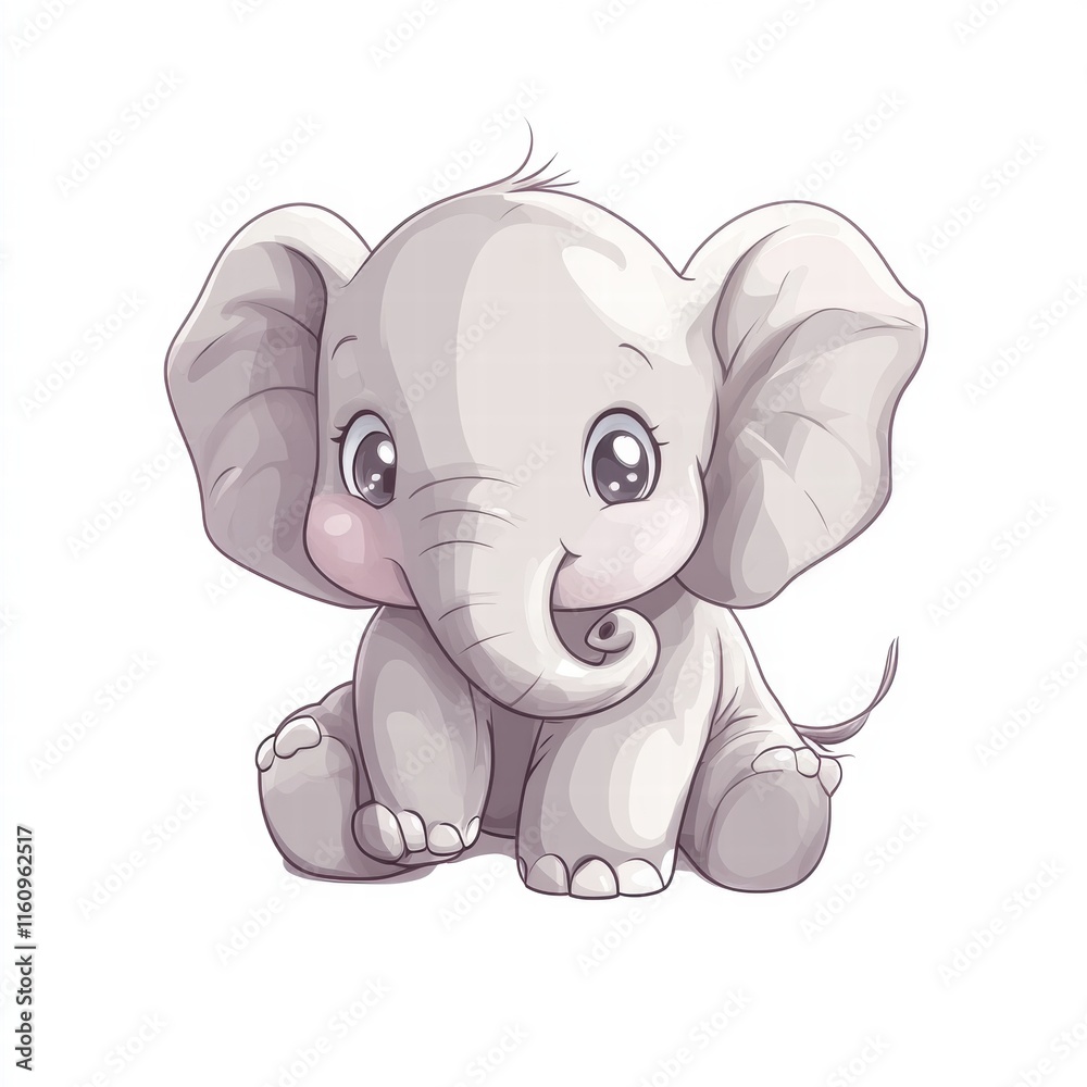 Poster charming illustration of an adorable elephant sitting in a soft gray color, perfect for creative pro