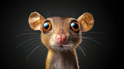 Surprised Mouse with Huge Eyes in Close-up Funny Portrait Isolated on White Background