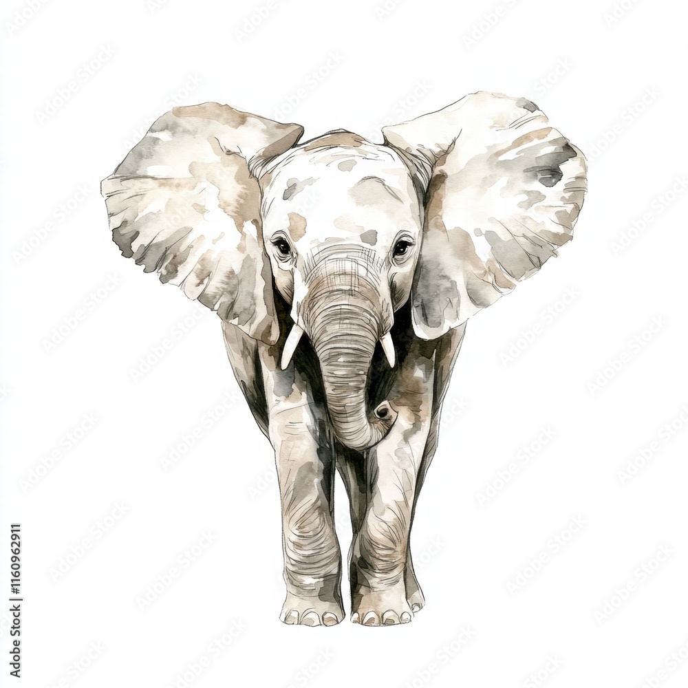 Poster Illustration of an elephant standing majestically with ample copy space for added text or design elements. Generative AI