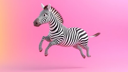Fototapeta premium A playful 3D zebra jumping against a pink background.