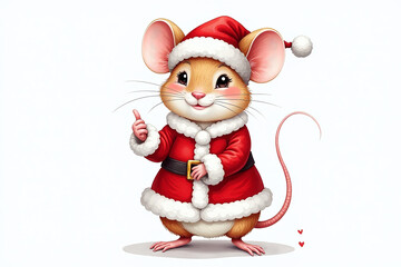 santa watercolor illustration mouse christmas outfit white