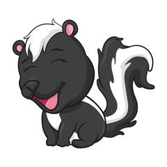 Cute skunk animal illustration on isolated white background, cool for stickers, logos, t-shirts, coloring books, etc.